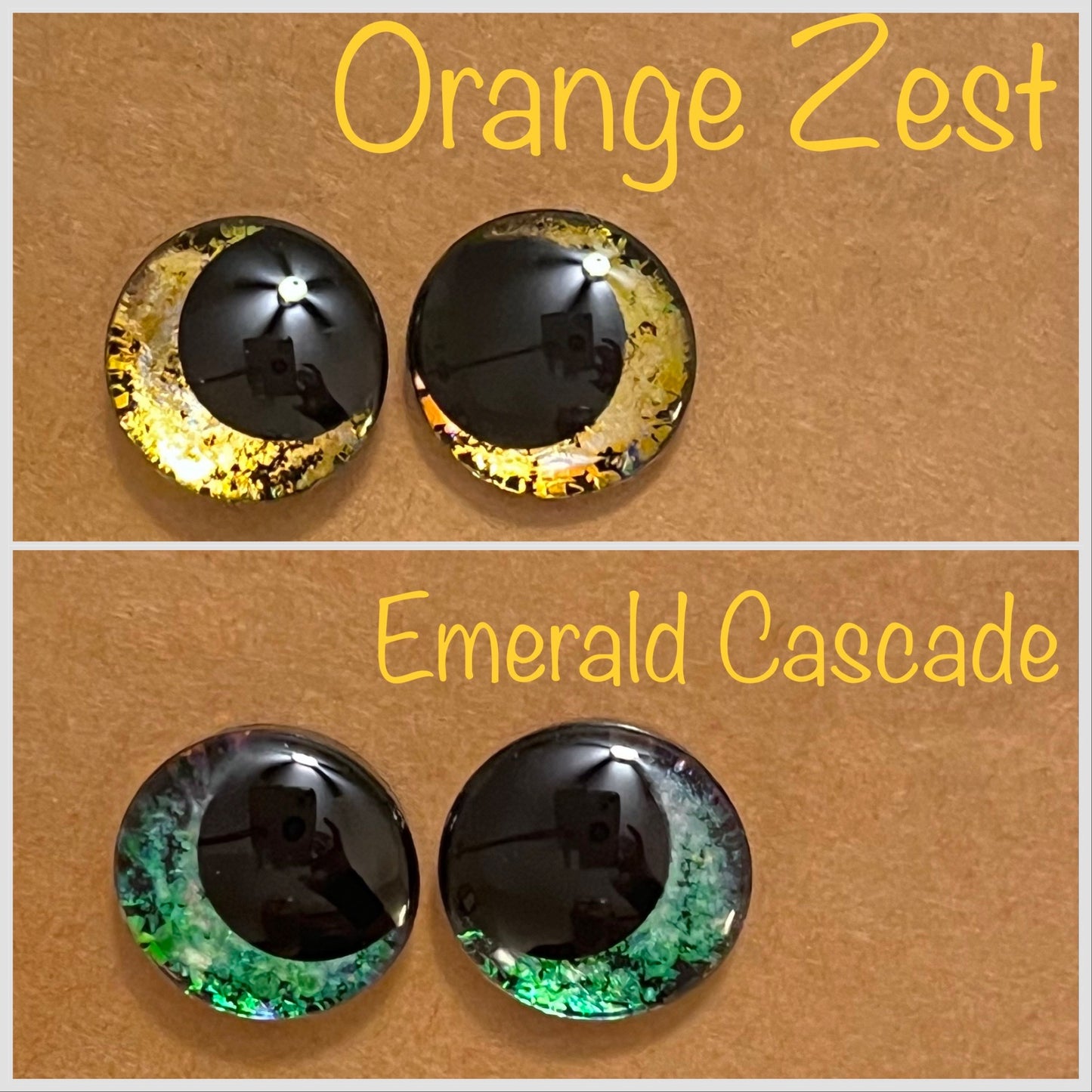 Hand Painted OFF CENTER RED PUPIL Holographic Glitter Sinker Safety Eyes for Crochet Amigurumi Toys 16mm-30mm