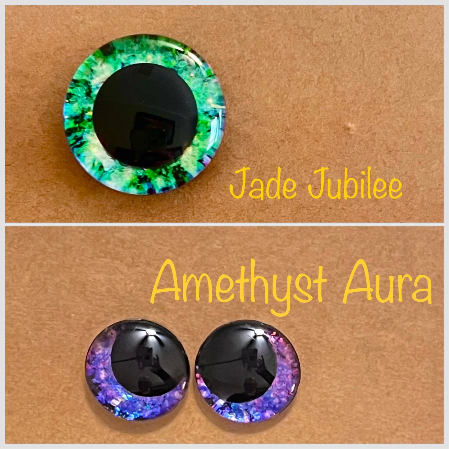 Hand Painted OFF CENTER RED PUPIL Holographic Glitter Sinker Safety Eyes for Crochet Amigurumi Toys 16mm-30mm
