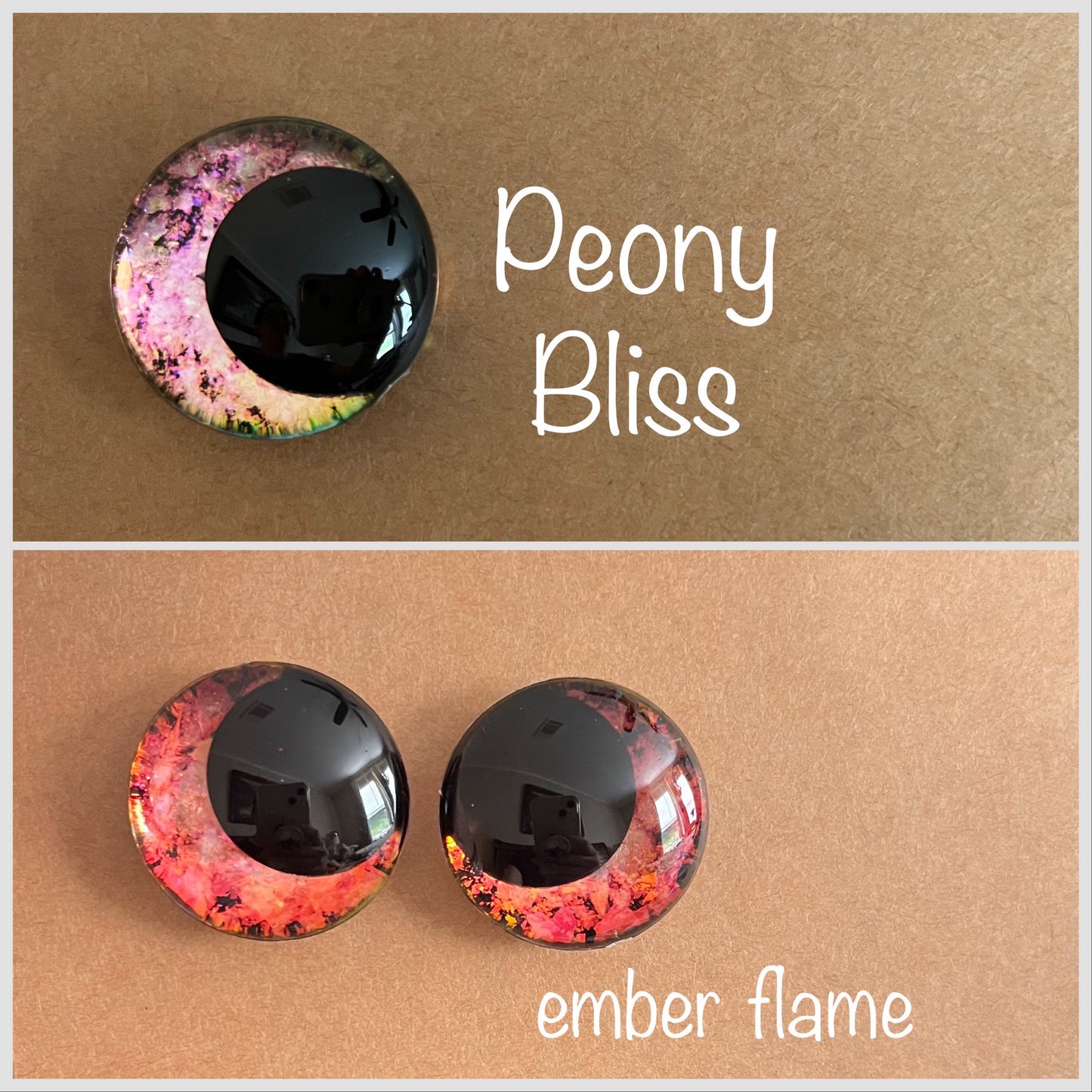 Hand Painted OFF CENTER RED PUPIL Holographic Glitter Sinker Safety Eyes for Crochet Amigurumi Toys 16mm-30mm
