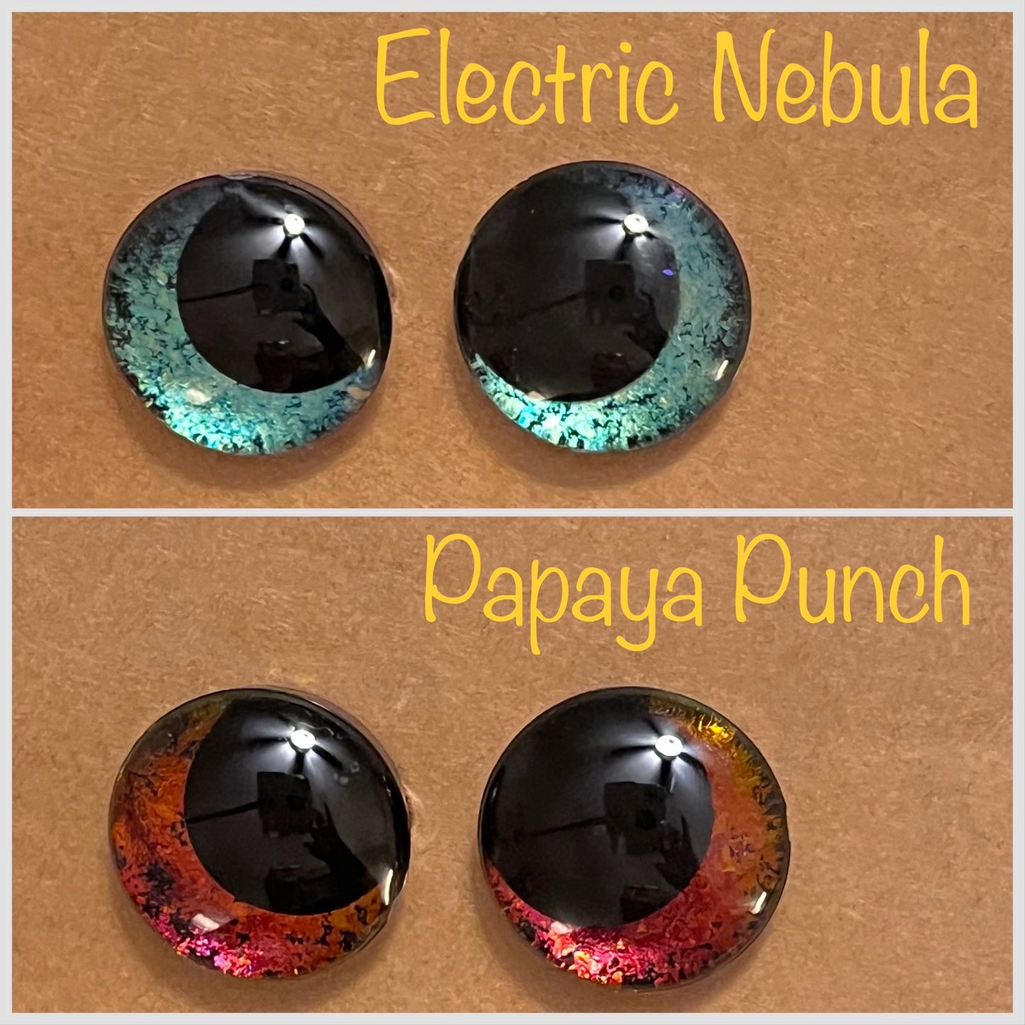 Hand Painted OFF CENTER RED PUPIL Holographic Glitter Sinker Safety Eyes for Crochet Amigurumi Toys 16mm-30mm