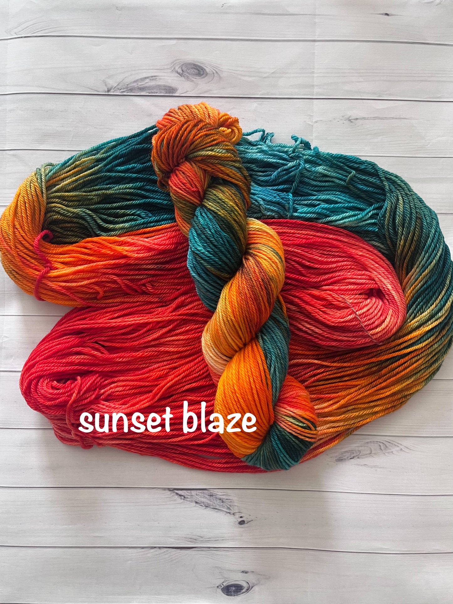 Hand Dyed 100% Superwash Merino Yarn - Sunset Blaze - Sport, DK, Worsted