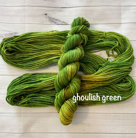 Hand Dyed 100% Superwash Merino Yarn - Goulish Green - Sport, DK, Worsted
