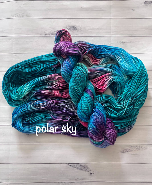 Hand Dyed 100% Superwash Merino Yarn - Polar Sky - Sport, DK, Worsted