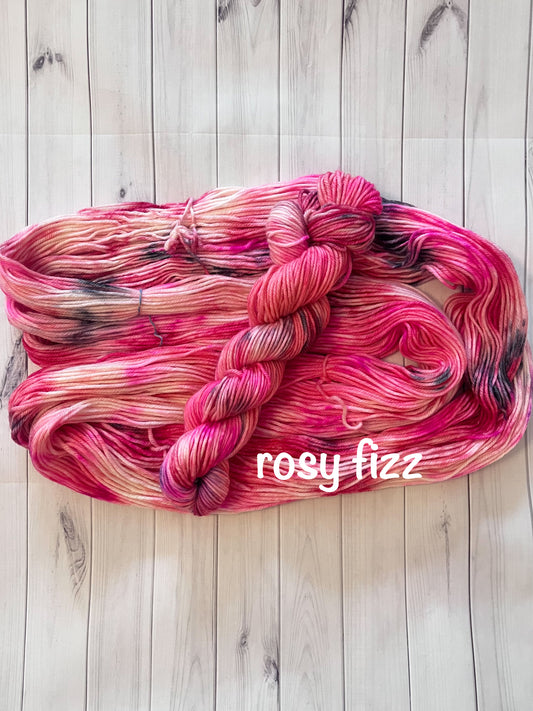 Hand Dyed 100% Superwash Merino Yarn - Rosy Fizz - Sport, DK, Worsted