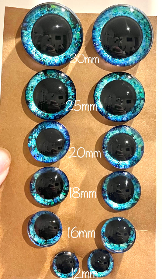 Hand Painted CENTERED PUPIL Glitter Sinker Safety Eyes for Crochet Amigurumi Toys 12mm-30mm