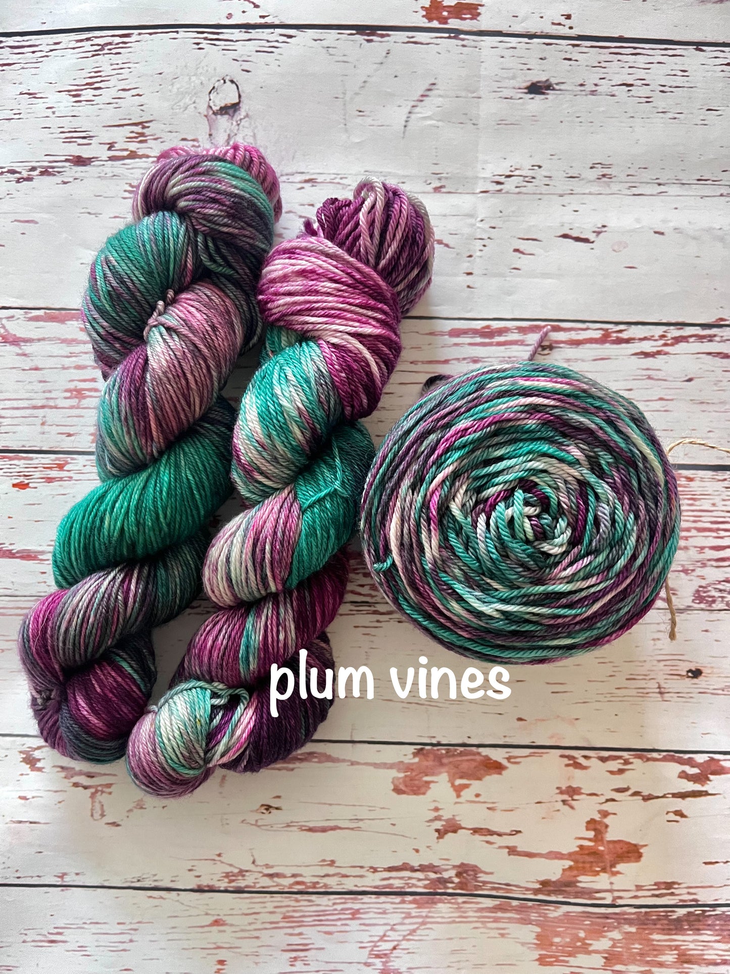 Hand Dyed 100% Superwash Merino Yarn - Plum Vines - Sport, DK, Worsted