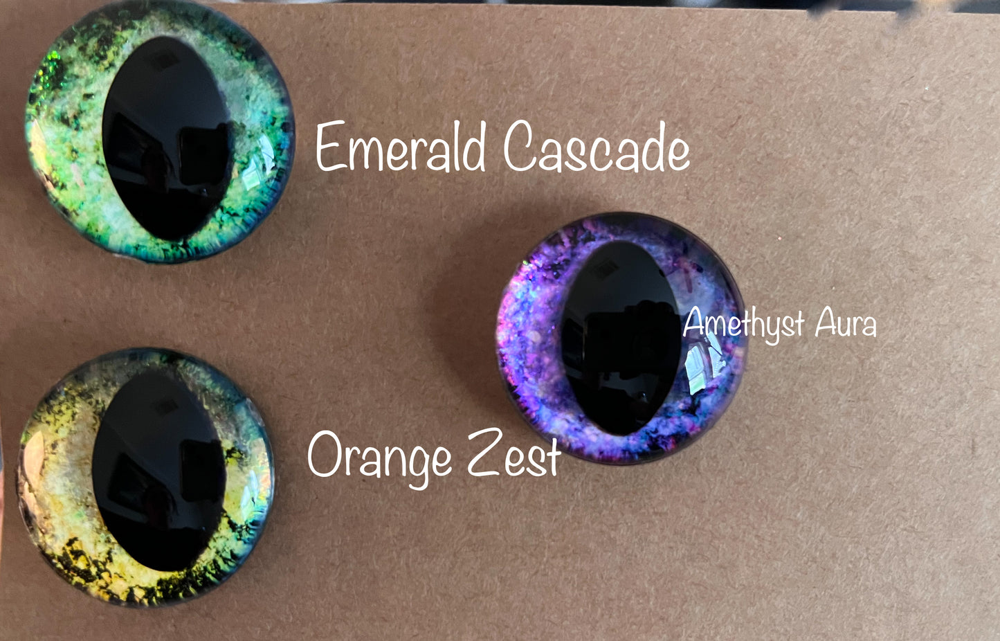 Hand Painted Dragon Cat Sinker Safety Eyes for Crochet Amigurumi Glitter Holographic Iridescent One Pair with backs